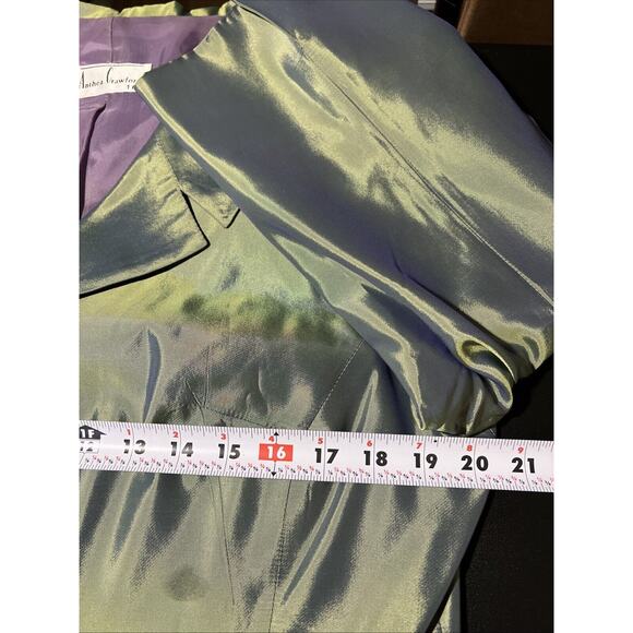 Anthea Crawford Jacket AU16 US12 Green Satin Shimmer Embroidered Floral Beaded - Picture 10 of 14